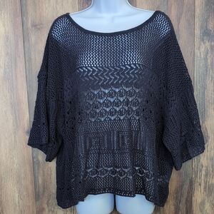 Molly Bracken Blue Crochet Oversized Crop Sweater XL                        W105
